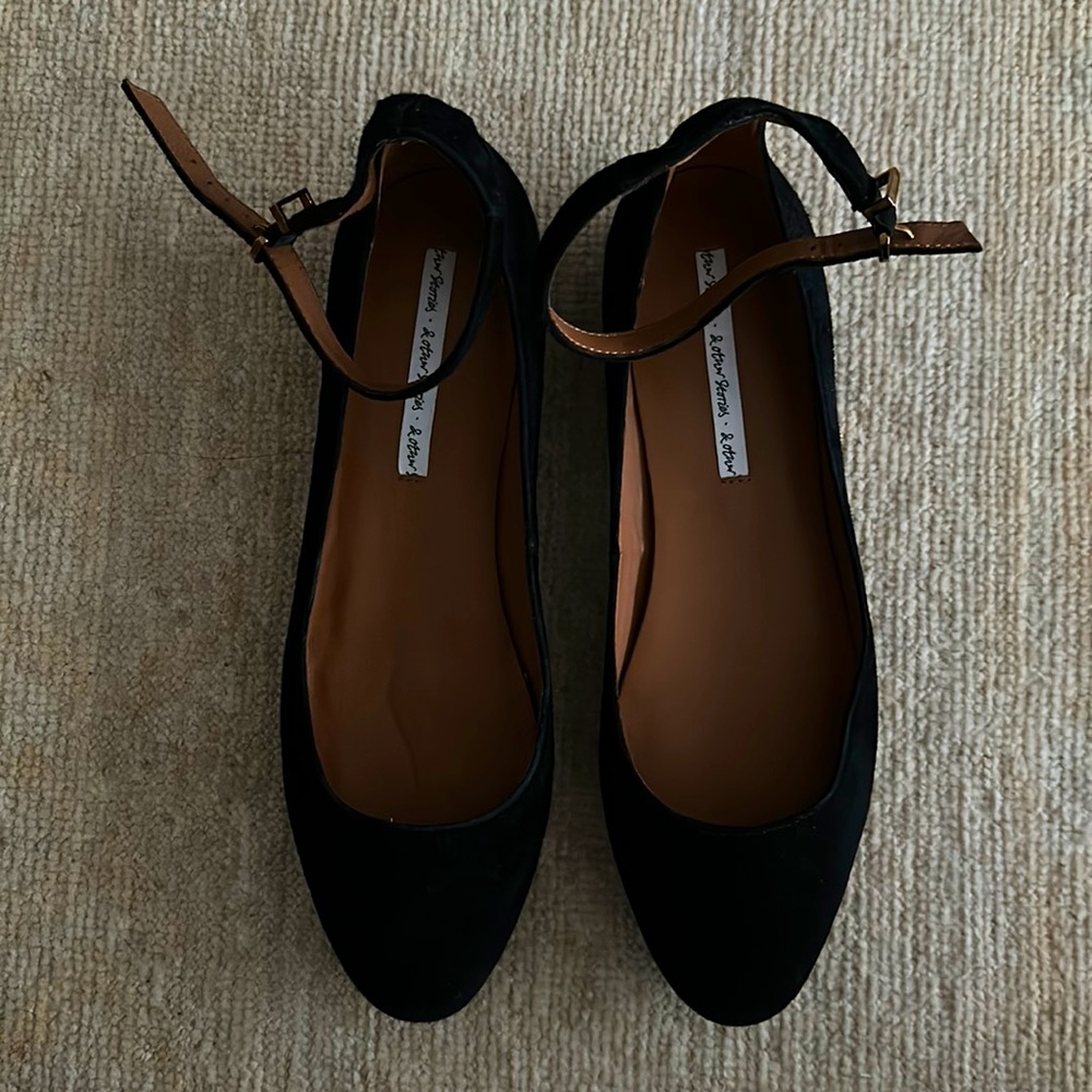 & Other Stories Ankle Strap Ballet Flat - Black Suede